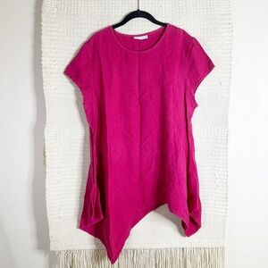 BRYN WALKER hot pink short sleeve asymmetrical linen tunic top L